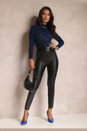 Renee Czarne Spodnie Skinny z Imitacji Skóry Olia