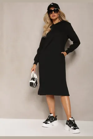 Renee Czarna Sukienka Dresowa Oversize z Kapturem Elderre