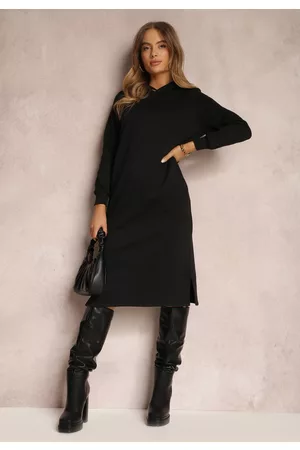 Renee Czarna Sukienka Dresowa Oversize z Kapturem Elderre
