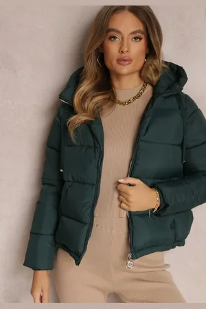 Renee Ciemnozielona Kurtka Puffer Pikowana z Kapturem Mullen