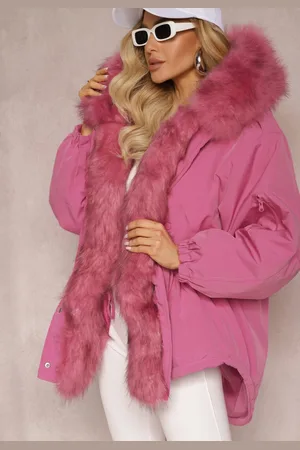 Renee Różowa Kurtka Parka Oversize z Futerkiem Horelle