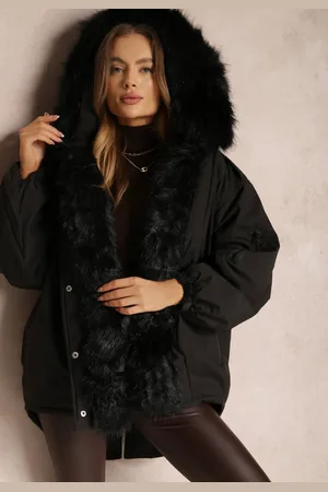 Renee Czarna Kurtka Parka Oversize z Futerkiem Horelle
