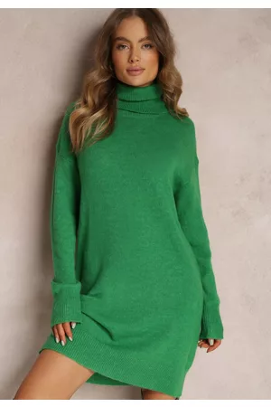 Renee Zielona Sukienka Wełniana Oversize z Golfem Revite
