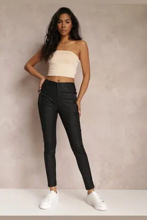 Renee Czarne Spodnie Skinny z Imitacji Skóry Teyony