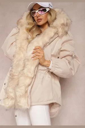 Renee Beżowa Kurtka Parka Oversize z Futerkiem Horelle