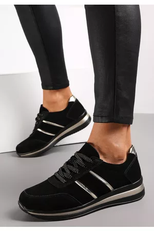 Renee Kobieta Buty sznurowane - Czarne Sznurowane Sneakersy ze Skóry Naturalnej Thelmas