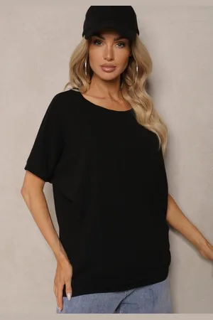 Renee Bawełniany T-shirt Oversize z Krótkim Rękawem i Dłuższym Tyłem Zanimara