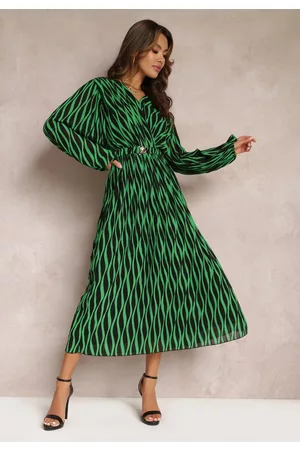 Renee Kobieta Sukienki Maxi - Zielona Plisowana Sukienka Maxi z Kopertową Górą i Gumką w Pasie Holia