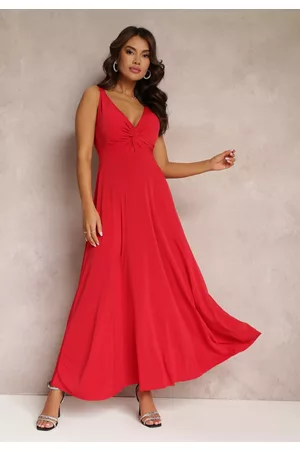 Renee Kobieta Sukienki Maxi - Czerwona Sukienka Maxi Bez Rękawów z Ozdobnym Marszczeniem na Biuście Eliphira