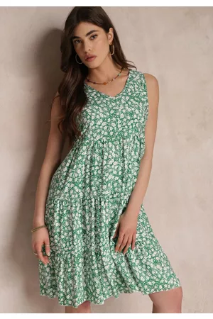 Renee Kobieta Sukienki Midi - Zielona Sukienka Bawełniana Bez Rękawów w Kwiatowy Wzór Eliani