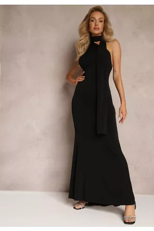 Renee Kobieta Sukienki asymetryczne - Czarna Asymetryczna Sukienka Maxi z Rozszerzanym Dołem na Jedno Ramię Halfrid