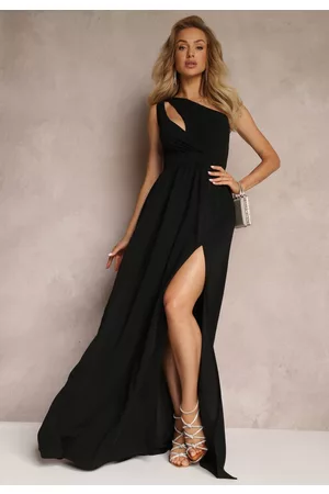 Renee Kobieta Sukienki asymetryczne - Czarna Asymetryczna Sukienka Na Jedno Ramię z Rozcięciem na Dole Xionia