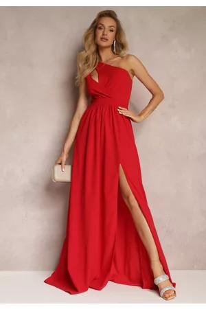 Renee Kobieta Sukienki asymetryczne - Czerwona Asymetryczna Sukienka Na Jedno Ramię z Rozcięciem na Dole Xionia