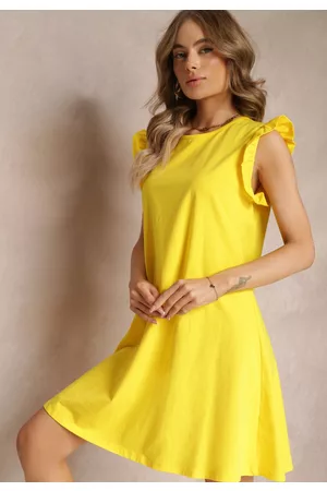 Renee Kobieta Sukienki mini - Żółta Sukienka Mini z Falbankami Wokół Ramion Ademis