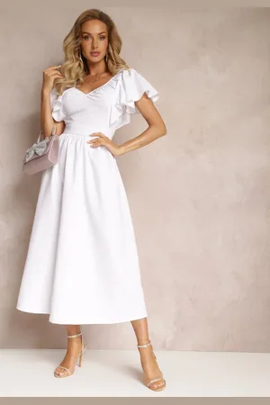 Renee Biała Taliowana Sukienka Maxi z Falbanami Giftis
