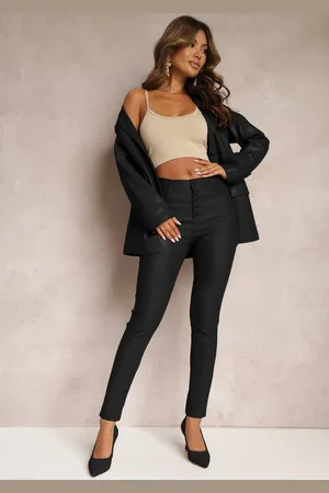 Renee Czarne Modelujące Spodnie z Ekoskóry o Fasonie Skinny Caetana