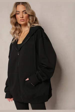 Renee Czarna Zasuwana Bluza z Kapturem Narmione