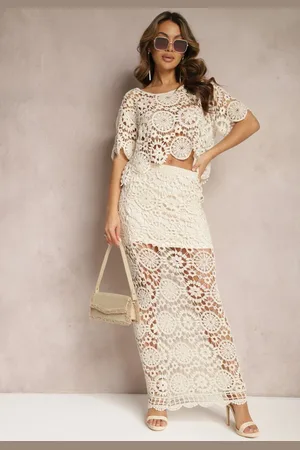 Renee Bawełniany Komplet Boho z Ażurowymi Wycięciami Spódnica Maxi i Bluzka Belrina
