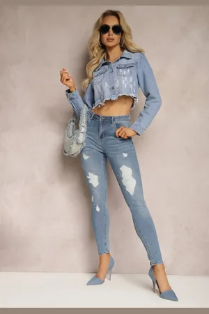 Renee Niebieskie Jeansy Skinny High Waist z Przedarciami Gracenitta