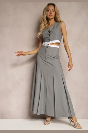 Renee Szara Spódnica Długa Rozkloszowana High Waist Leoraia