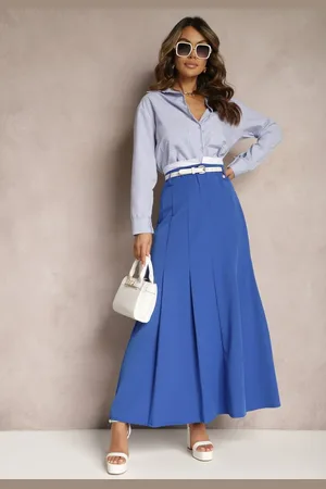 Renee Niebieska Spódnica Długa Rozkloszowana High Waist Leoraia