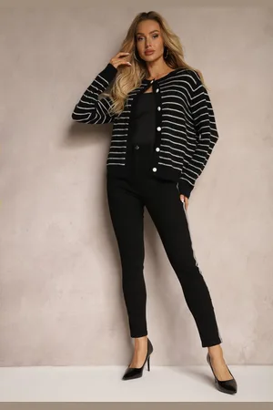 Renee Czarne Skinny Jeansy Regular Waist z Ozdobnymi Paskami Brokatowymi Nelti