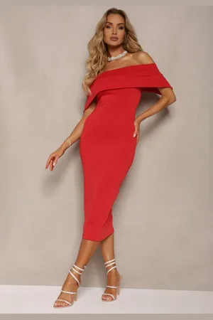 Renee Czerwona Elegancka Sukienka Koktajlowa Hiszpanka o Dopasowanym Kroju Nuelia