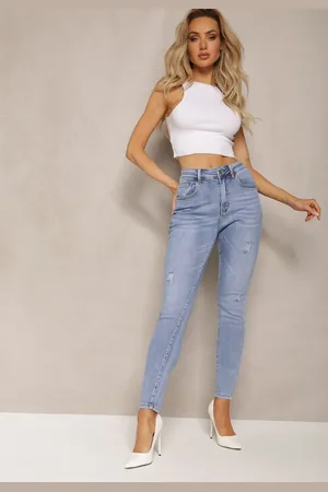 Renee Jasnoniebieskie Skinny Jeansy Bawełniane z Dziurami i Przetarciami Altrasa