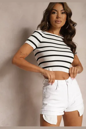 Renee Białe Szorty Denimowe High Waist z Efektem Push-Up i Asymetrycznymi Nogawkami Zilisea