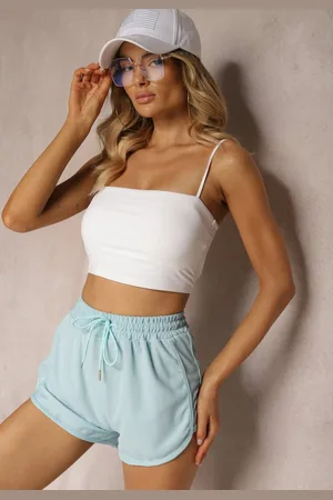 Renee Jasnoniebieskie Dresowe Szorty z Bawełny High Waist z Gumką w Talii Vimalie