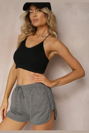 Renee Ciemnoszare Szorty Dresowe z Dodatkiem Bawełny High Waist Florazen