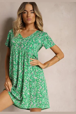 Renee Zielona Sukienka na Lato z Wiskozy w Geometryczny Print Yenivia