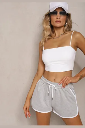 Renee Jasnoszare Szorty Dresowe z Dodatkiem Bawełny High Waist Wykończone Lamówką Mivorina