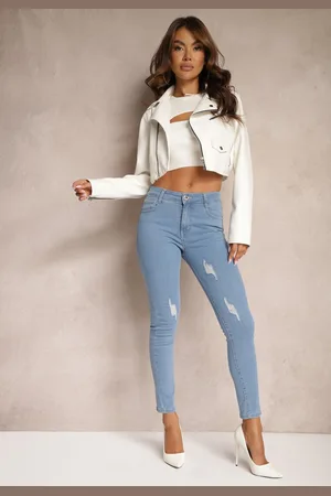 Renee Niebieskie Jeansy Skinny Wykończone Przetarciami i Dziurami Evilenn