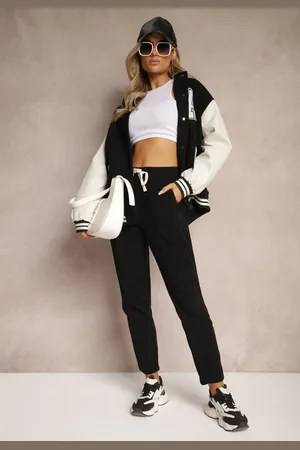 Renee Czarne Spodnie Sztruksowe High Waist z Dodatkiem Bawełny i Gumką w Talii Jedela