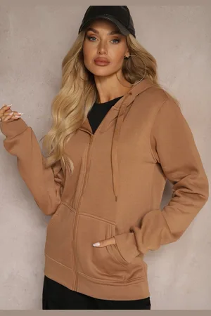 Renee Jasnobrązowa Casualowa Rozpinana Bluza z Kapturem i Polarem Shuberta