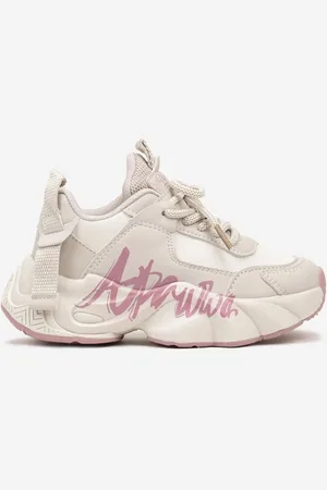 Renee Beżowo-Różowe Buty Sportowe Sneakersy na Platformie z Napisem Alorithia