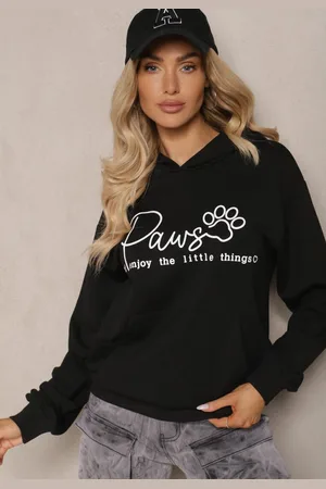 Renee Czarna Bluza z Bawełną Kapturem i Napisem Gelabrina
