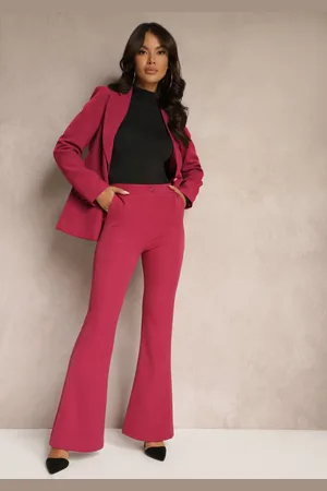 Renee Ciemnoróżowe Spodnie Dzwony High Waist Enyselle