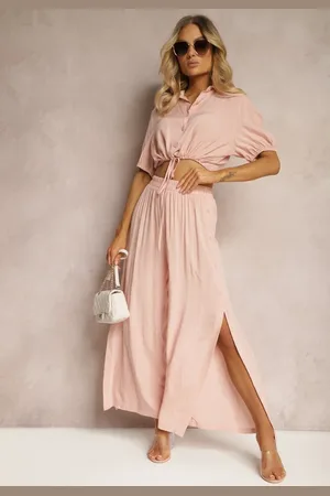 Renee Jasnoróżowy Komplet z Bawełny w Stylu Utility Koszula i Szerokie Spodnie Veola