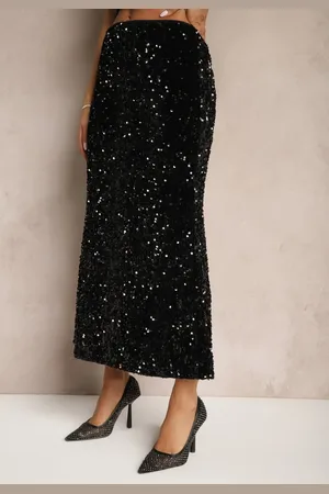 Renee Czarna Koktajlowa Spódnica High Waist w Cekiny Melimi