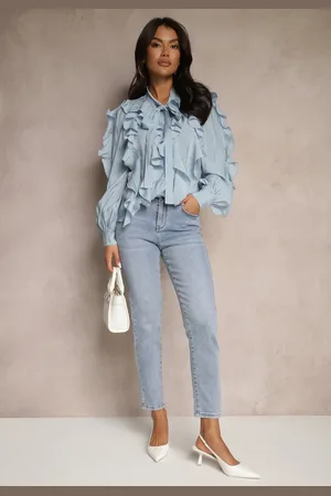 Renee Niebieskie Jeansy Mom Fit High Waist Delonwen