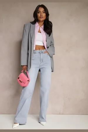 Renee Niebieskie Jeansy z Wiskozą i Bawełną High Waist o Szerokim Kroju Helviola