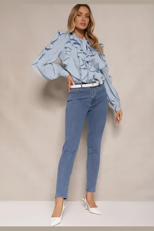 Renee Niebieskie Jeansy z Bawełną High Waist Hreadia