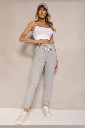 Renee Szare Spodnie Dresowe z Bawełny o Kroju Jogger High Waist Cherisa