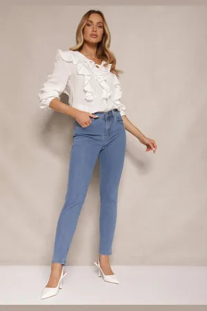Renee Niebieskie Jeansy High Waist Regular z Bawełną Elisira