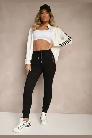 Renee Czarne Spodnie Dresowe z Bawełny o Kroju Jogger High Waist Cherisa