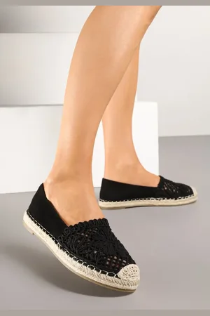 Renee Czarne Espadryle z Ażurową Cholewką i Plecionką Sdivena