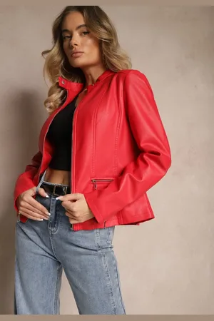 Renee Czerwona Kurtka w Stylu Ramoneski z Ozdobnym Paskiem Sovvezia
