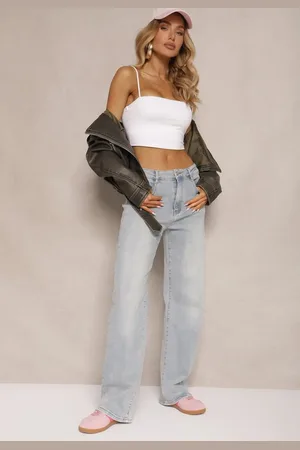 Renee Jasnoniebieskie Szerokie Jeansy High Waist Lanosisa